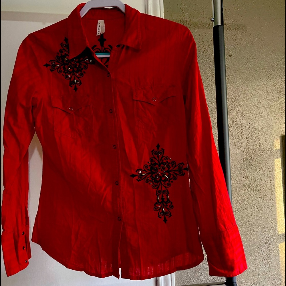 Roper Red Cross Bling, snap down, Western Shirt
